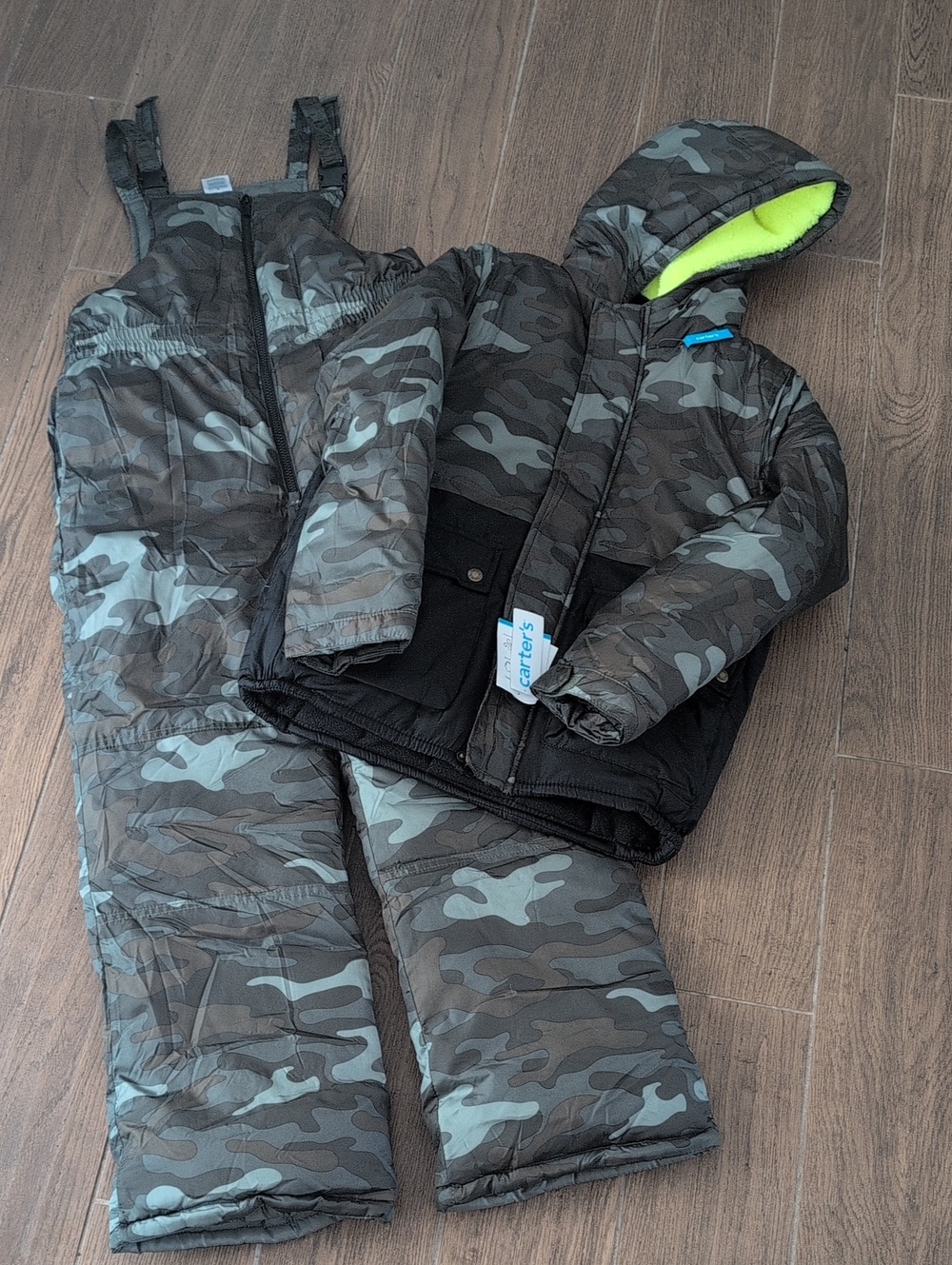 NWT Carter's Kids Camo Hooded Winter Jacket + Bib Snowpants Set Camouflage 10/12